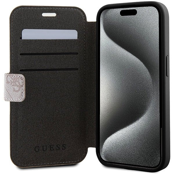 Guess iPhone 15 Pro Max 4G Big Metal Logo Θήκη Πορτοφόλι με Επένδυση Συνθετικού Δέρματος - Pink - GUBKP15X4GMGPI