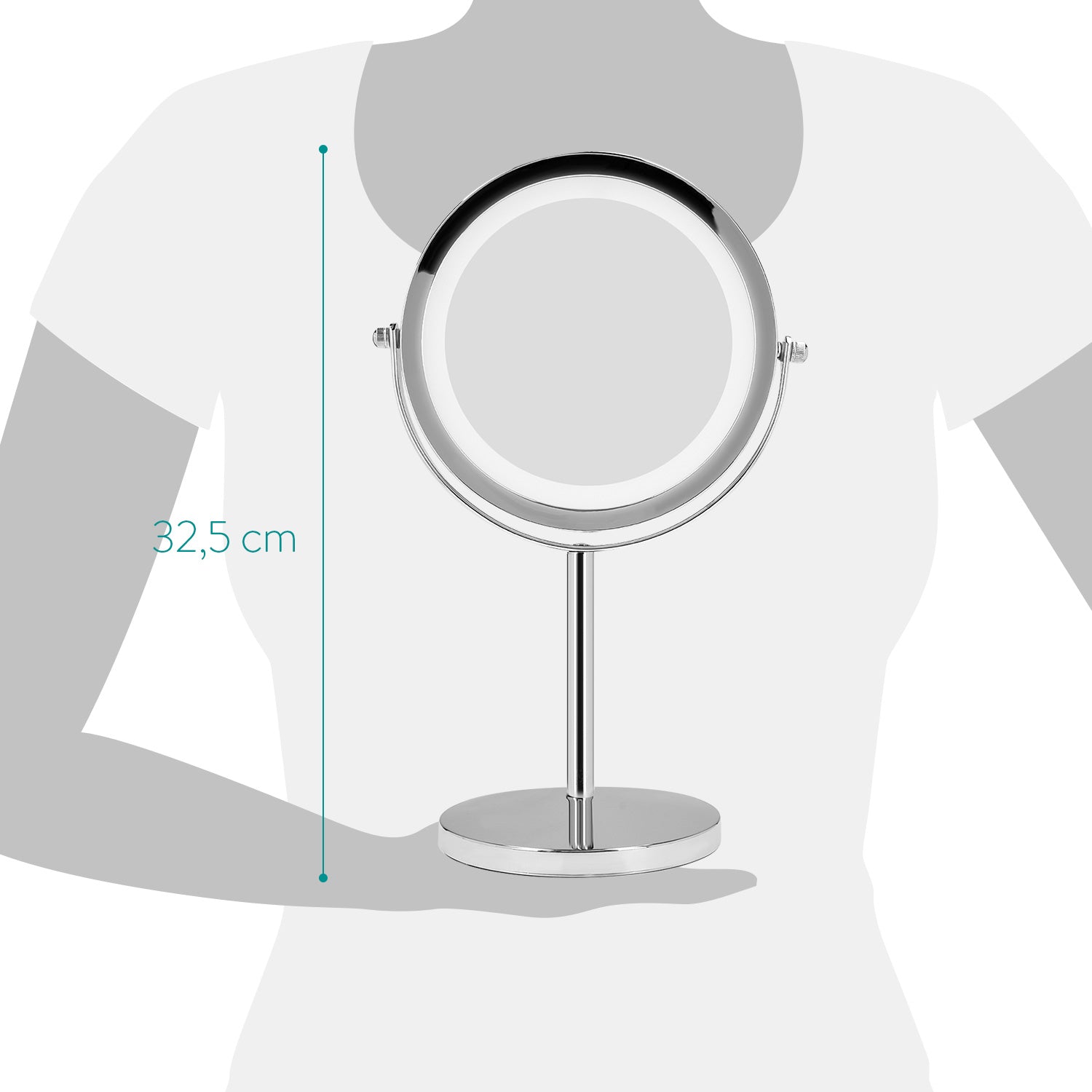 Navaris LED Illuminated Two - Sided Vanity Makeup Mirror - Περιστρεφόμενος Φωτιζόμενος Καθρέπτης LED - Silver - 43104