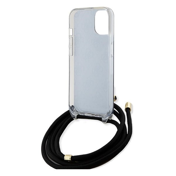 Guess iPhone 15 Crossbody Cord 4G Print Σκληρή Θήκη με Πλαίσιο Σιλικόνης και Λουράκι - Black - GUHCP15SHC4SEK