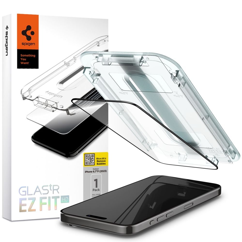 Spigen iPhone 15 Pro Max Glas.TR EZ Fit FC 0.3mm 2.5D 9H Case Friendly Full Screen Tempered Glass Αντιχαρακτικό Γυαλί Οθόνης - Black - AGL06879
