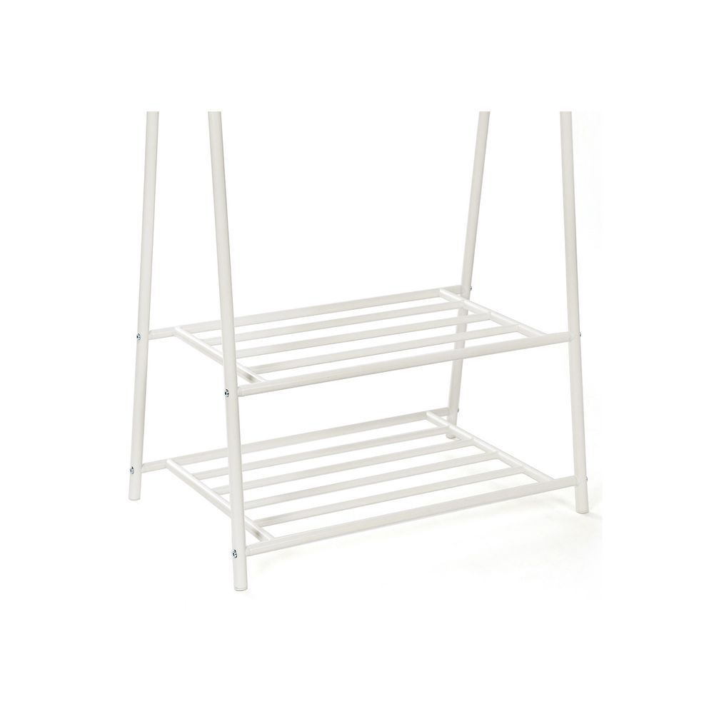 Songmics Επιδαπέδια Μεταλλική Κρεμάστρα - Ράγα Ρούχων με 2 Ράφια Παπουτσιών - White - HSR05W