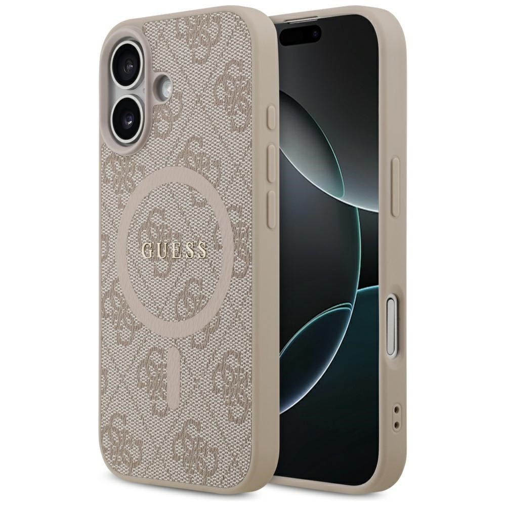 Guess iPhone 17 - 4G Ring Classic Logo MagSafe - Σκληρή Θήκη με Πλαίσιο Σιλικόνης και Επένδυση Συνθετικού Δέρματος - Pink - GUHMP17SG4GFRP