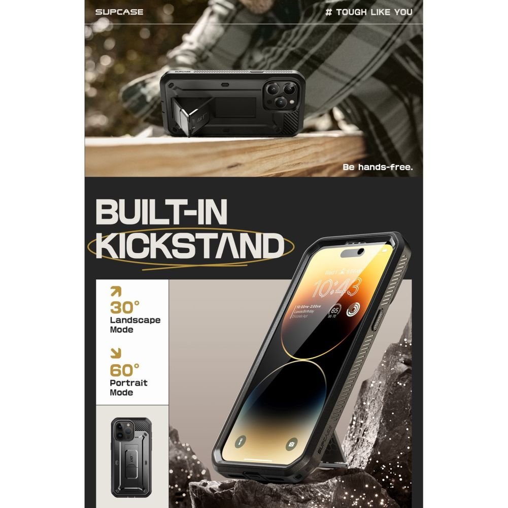 Supcase iPhone 15 Pro Max Unicorn Beetle Pro Σκληρή Θήκη με Προστασία Οθόνης και Stand - Black