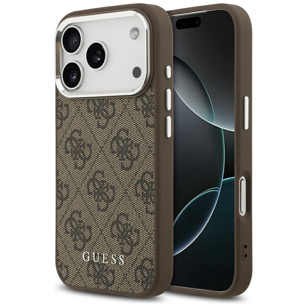 Guess iPhone 17 Pro - 4G Classic Logo MagSafe - Σκληρή Θήκη με Πλαίσιο Σιλικόνης και Επένδυση Οικολογικού Δέρματος - Brown - GUHMP17LP4GSSMCW