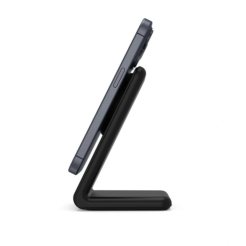 Crong MagSpot Stand 2 σε 1 Ασύρματος MagSafe Φορτιστής για iPhone και AirPods - Black