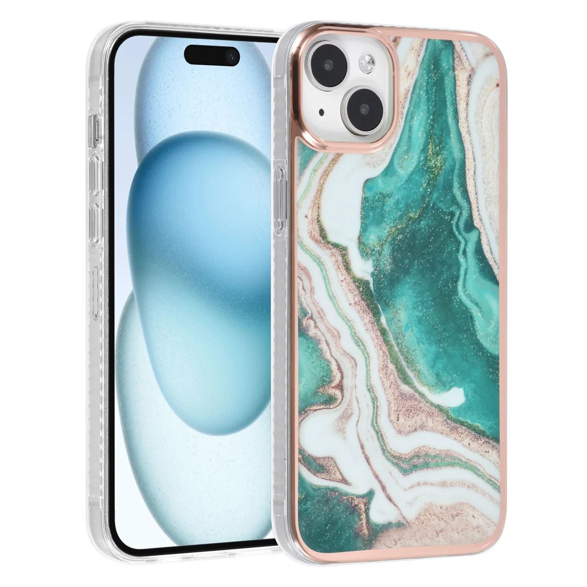 Tuniq iPhone 15 Plus - Σκληρή Θήκη με Πλαίσιο Σιλικόνης - Σχέδιο Μάρμαρο - Πράσινη