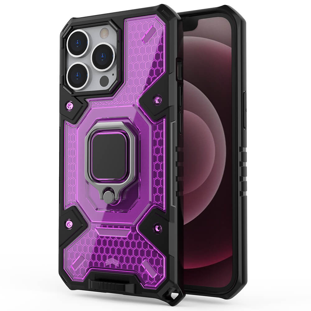 Techsuit iPhone 13 Pro Honeycomb Armor Σκληρή Θήκη με Πλαίσιο Σιλικόνης και Δαχτυλίδι Συγκράτησης - Rose Violet