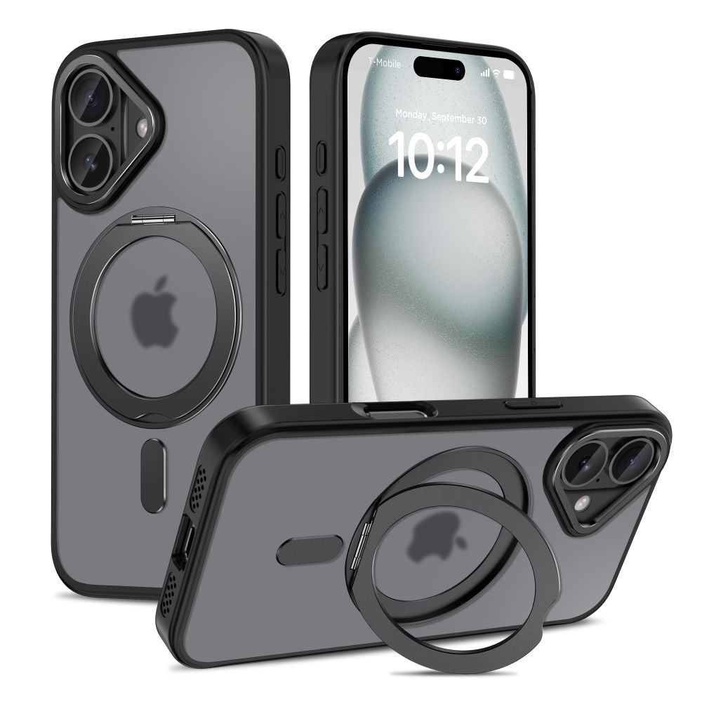 Tech - Protect iPhone 16 MagRing - Σκληρή MagSafe Θήκη με Περιστρεφόμενο Δαχτυλίδι Συγκράτησης / Stand - Matte Black / Ημιδιάφανη