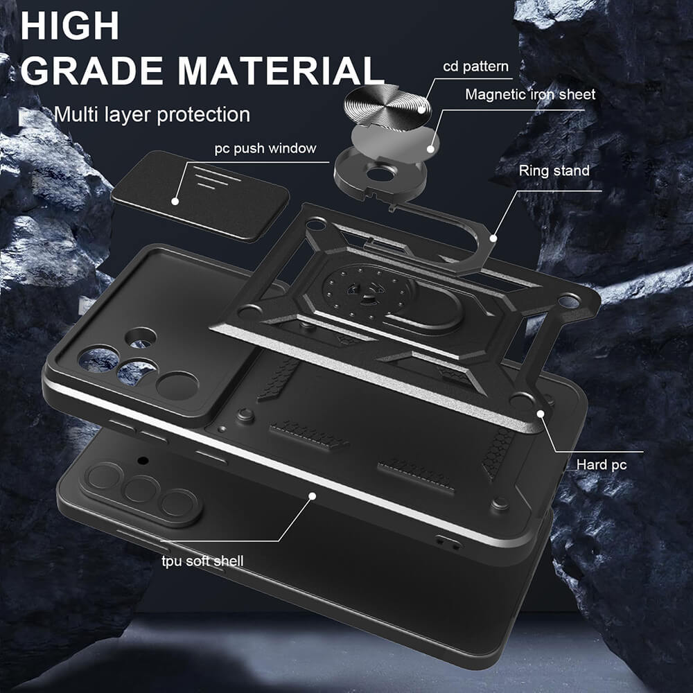 Techsuit Samsung Galaxy A26 5G - CamShield - Σκληρή Θήκη με Προστασία Καμερών και Δαχτυλίδι Συγκράτησης - Black