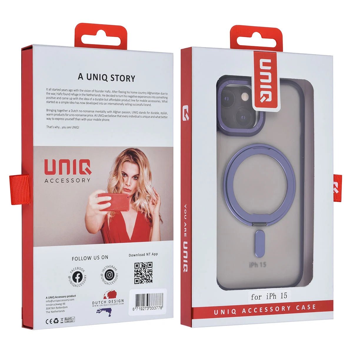Tuniq iPhone 15 - Σκληρή MagSafe Θήκη με Περιστρεφόμενο Δαχτυλίδι Συγκράτησης - Ημιδιαφανή / Μοβ