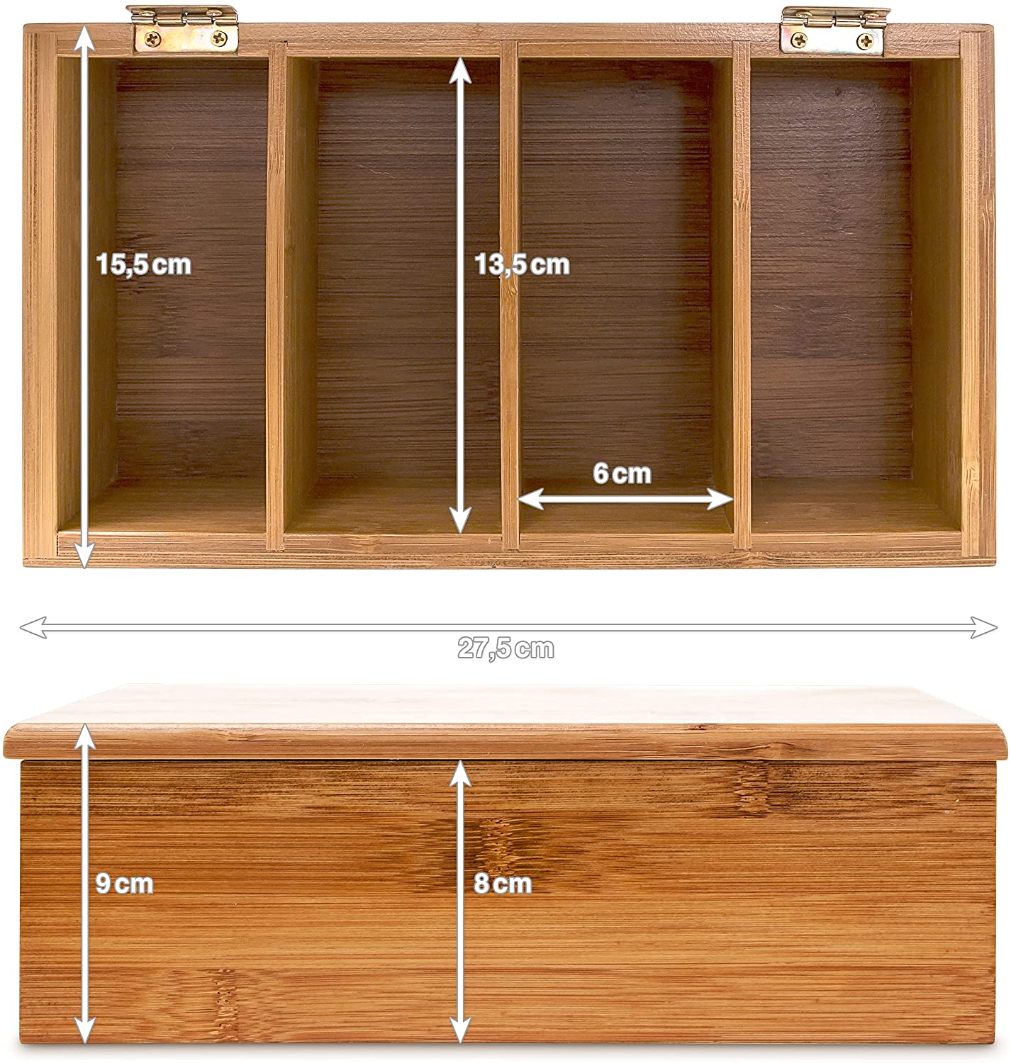 Relaxdays Κουτί Αποθήκευσης για Φακελάκια Τσάι με 4 Διαμερίσματα από Μπαμπού - Natural - 4052025188757