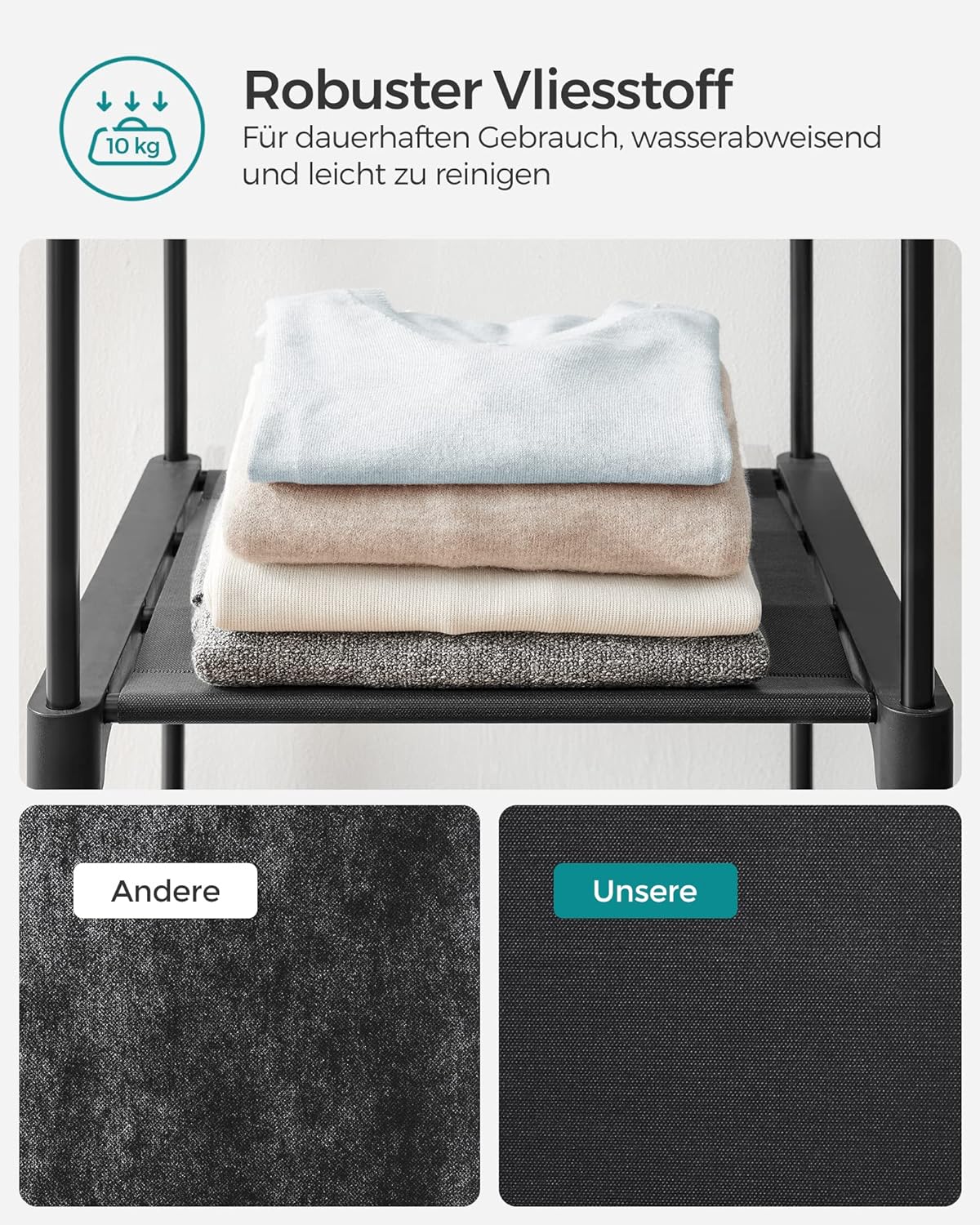 Songmics Υφασμάτινη Ντουλάπα με Ράγα Ρούχων και Ράφια - 140 x 43 x 174 cm - Black - RYG02BK