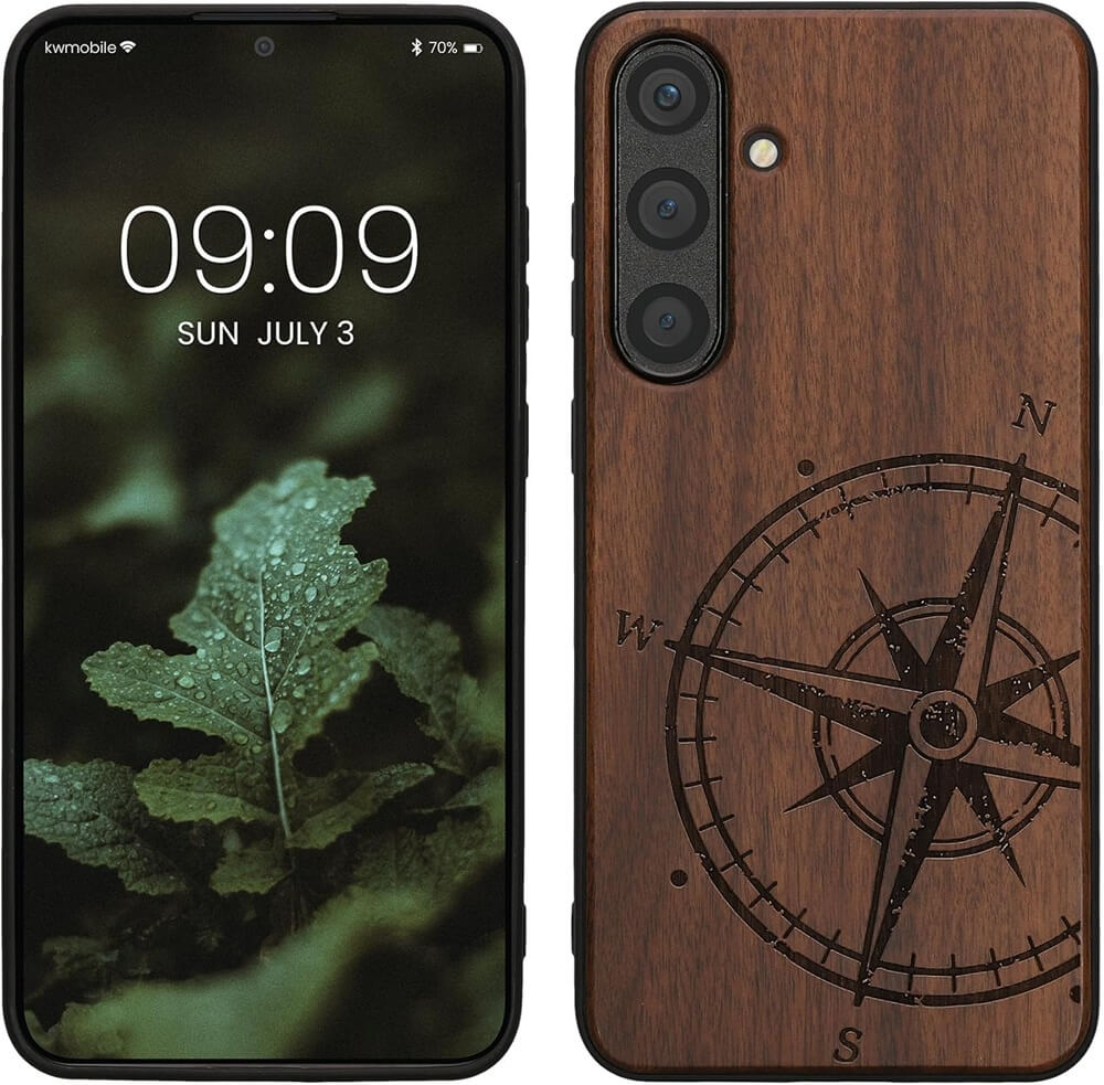 KW Samsung Galaxy S24 Plus Θήκη από Φυσικό Ξύλο - Design Compass Vintage - Dark Brown