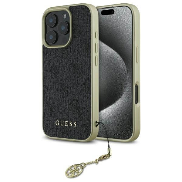 Guess iPhone 16 Pro Max - 4G Charms Collection - Θήκη με Επένδυση Συνθετικού Δέρματος - Black - GUHCP16XGF4GGR