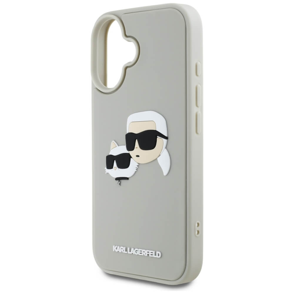 Karl Lagerfeld iPhone 16 - HC 3D Rubber Double Heads - Σκληρή Θήκη με Πλαίσιο Σιλικόνης - Beige - KLHCP16SRBCKCHLE