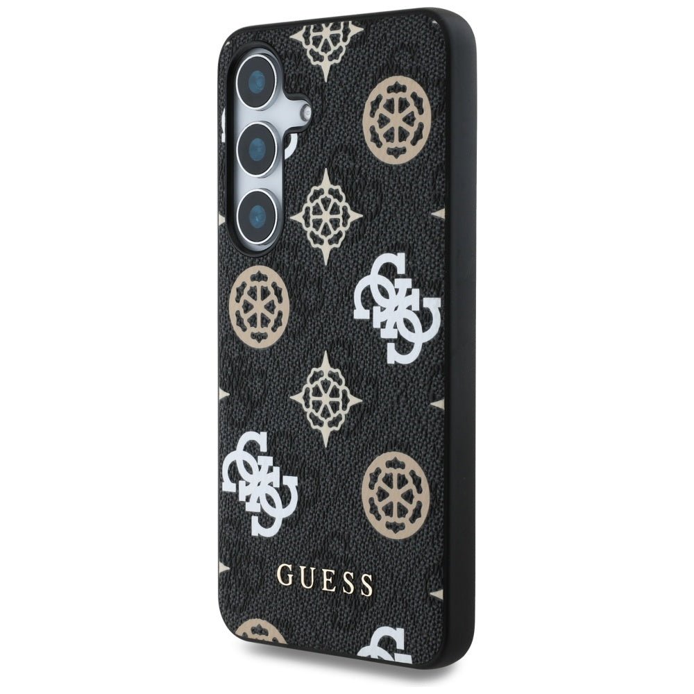 Guess Samsung Galaxy S25 - 4G Printed Colored Peony Pattern - MagSafe Θήκη με Επένδυση Συνθετικού Δέρματος - Black - GUHMS25SP4PWPK