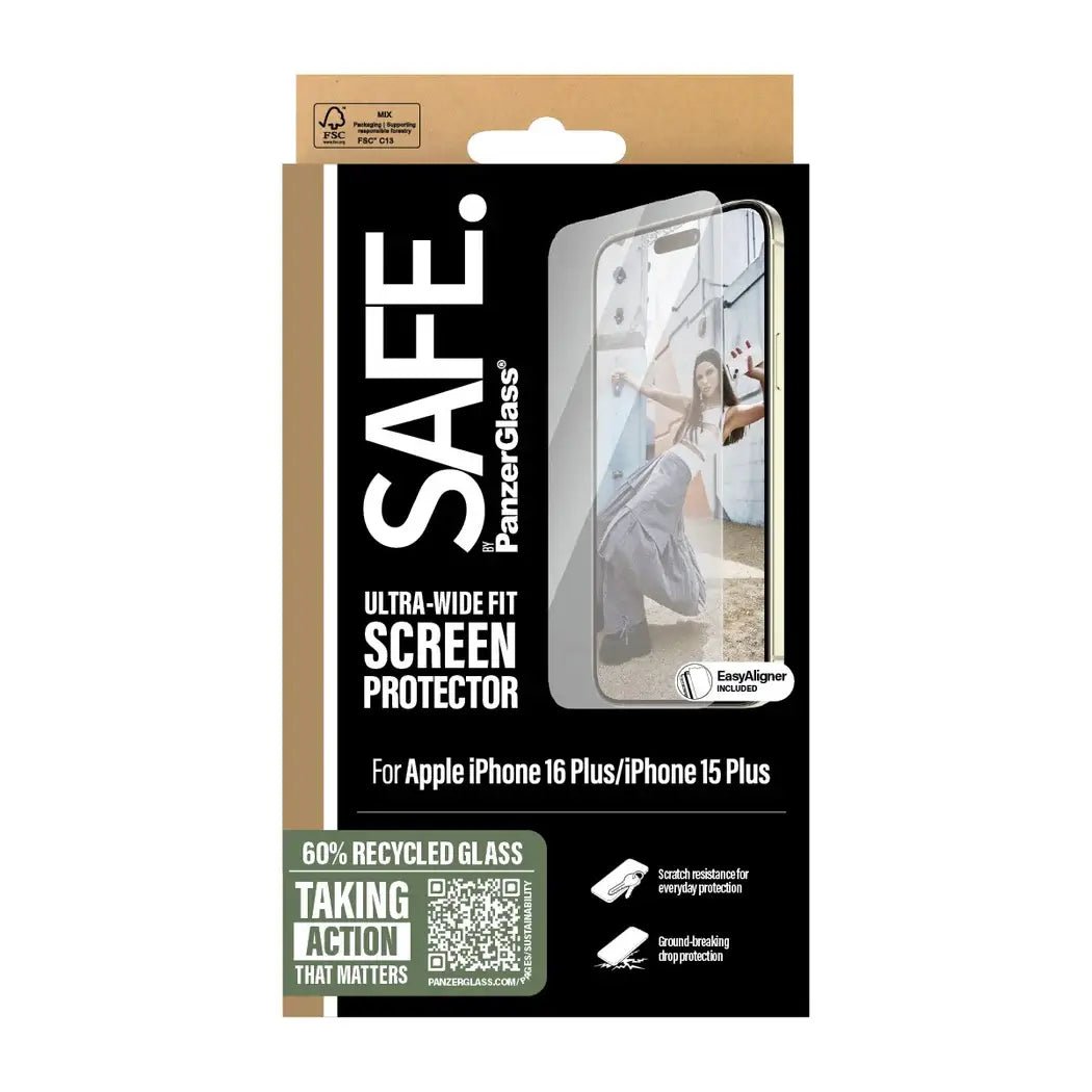 Safe by PanzerGlass iPhone 15 Plus / iPhone 16 Plus Ultra - Wide Fit Case Friendly Full Screen Αντιχαρακτικό Γυαλί Οθόνης - Διάφανο - SAFE95877