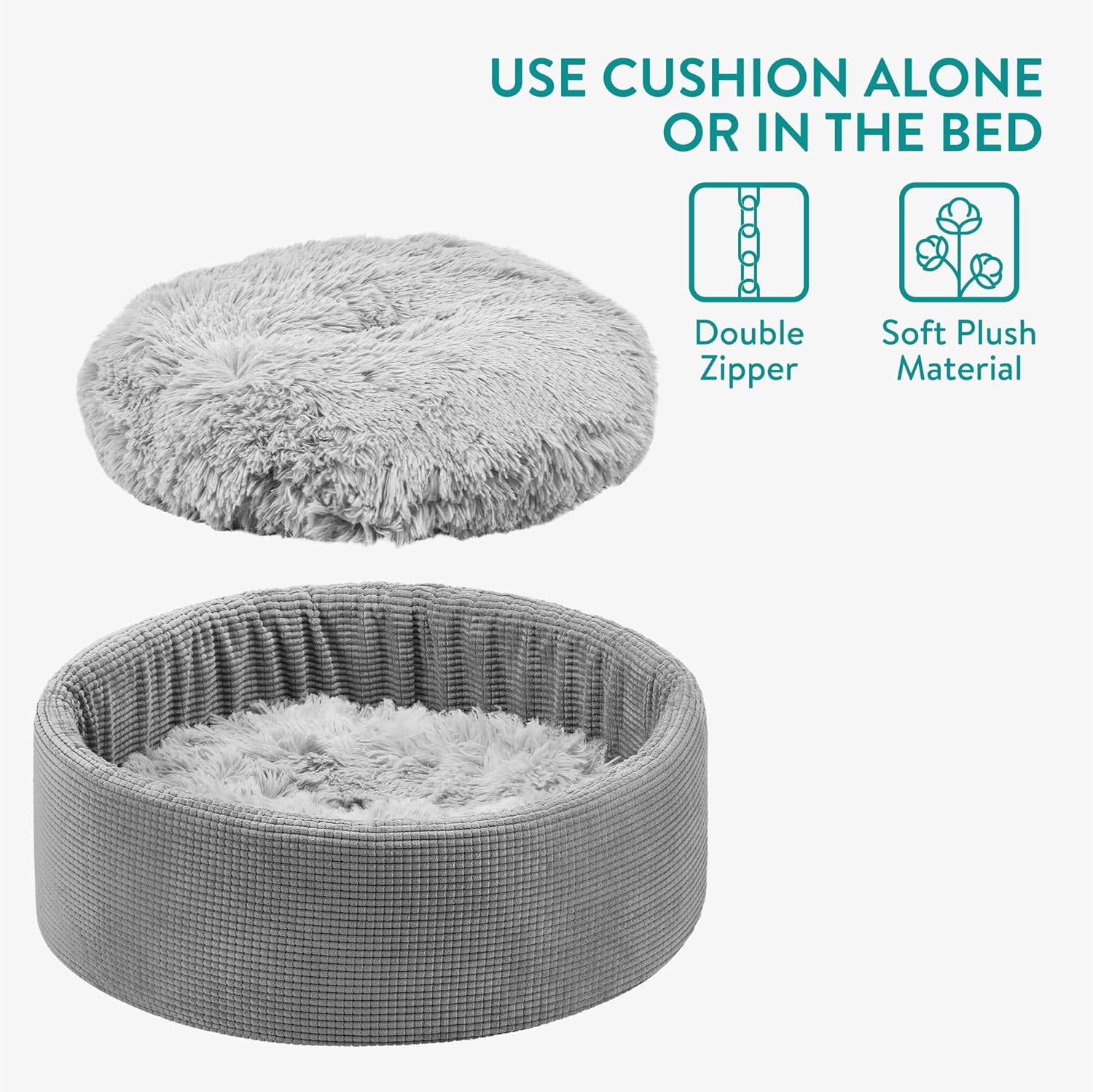 Navaris Πλενόμενο Κρεβάτι Σκύλου / Γάτας με Έξτρα Μαξιλάρι - 50cm - Grey - 61287.22