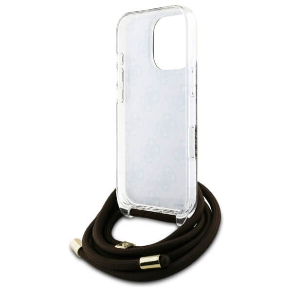 Guess iPhone 16 Pro Max - Crossbody Cord 4G Print - Σκληρή Θήκη με Πλαίσιο Σιλικόνης και Λουράκι - Brown - GUHCP16XHC4SEW