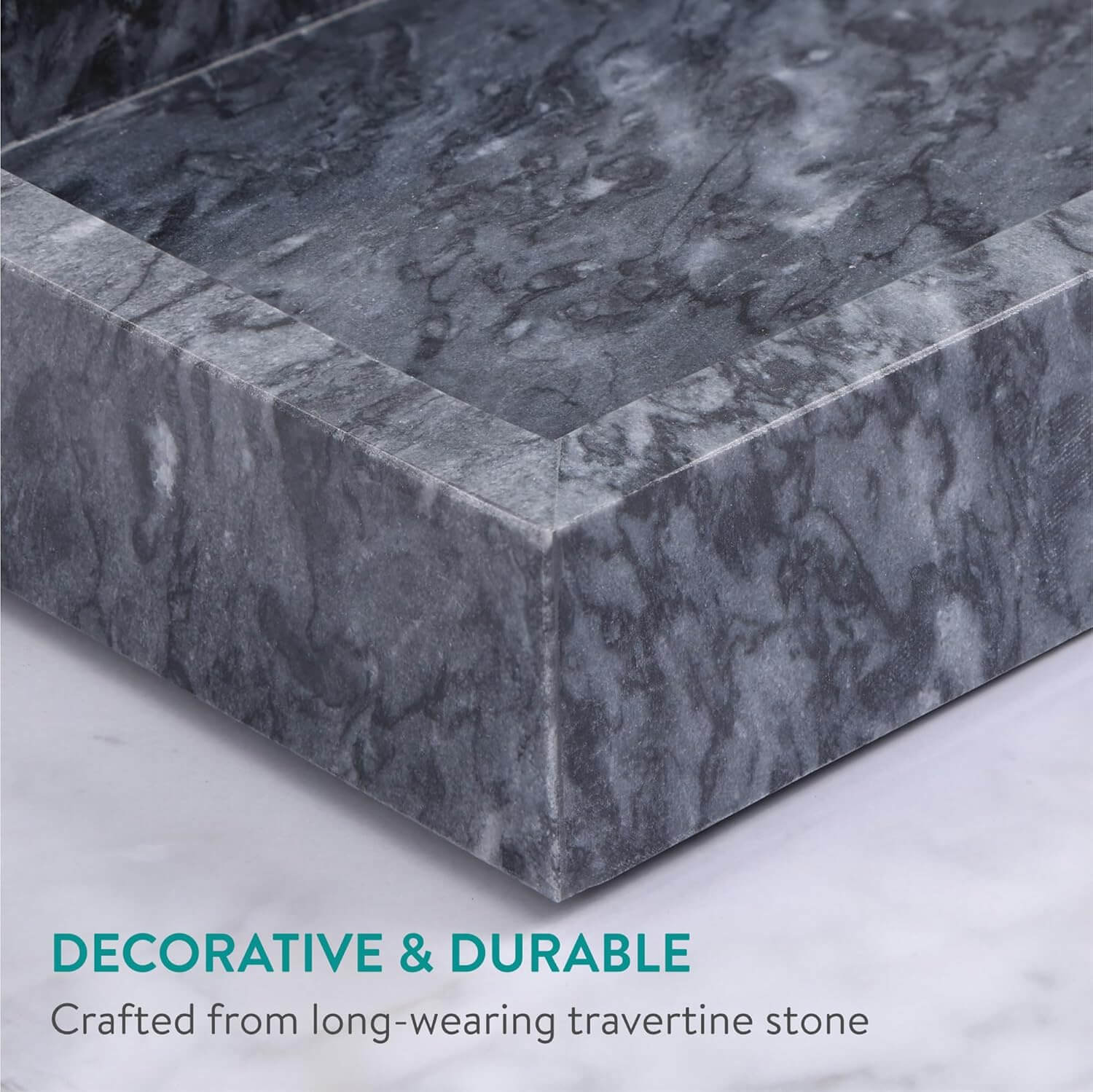 Navaris Διακοσμητικός Ορθογώνιος Δίσκος από Μάρμαρο - 25 x 12 x 3 cm - Black