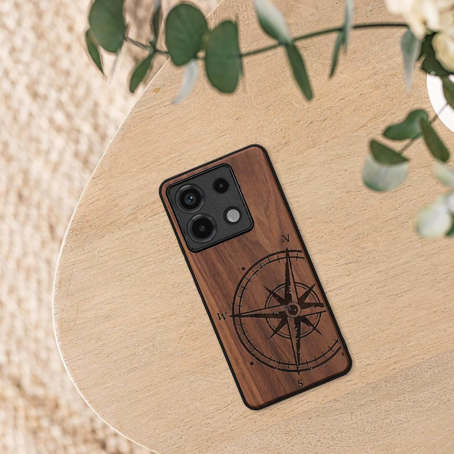 KW Xiaomi Redmi Note 13 Pro 5G / Poco X6 5G Θήκη από Φυσικό Ξύλο - Design Compass Vintage - Dark Brown