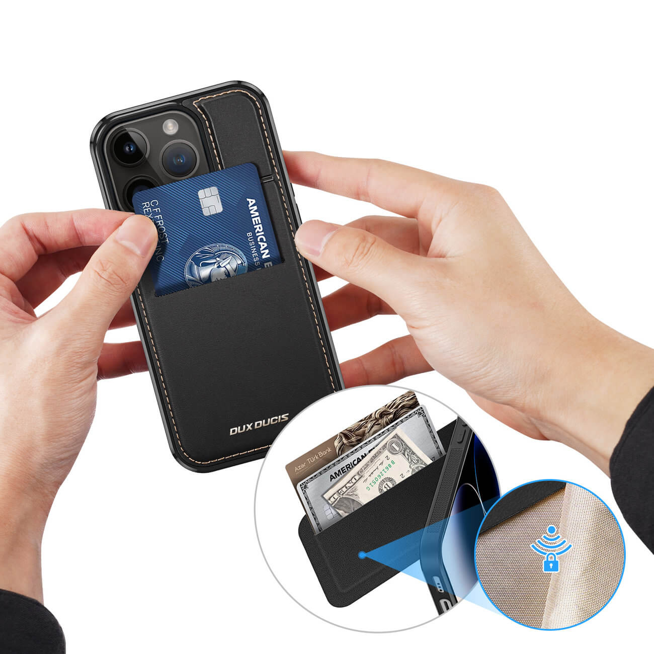 Dux Ducis iPhone 15 Pro Rafi Mag Anti - RFID 3in1 Θήκη με Υποδοχή για Κάρτες / Stand και MagSafe - Black