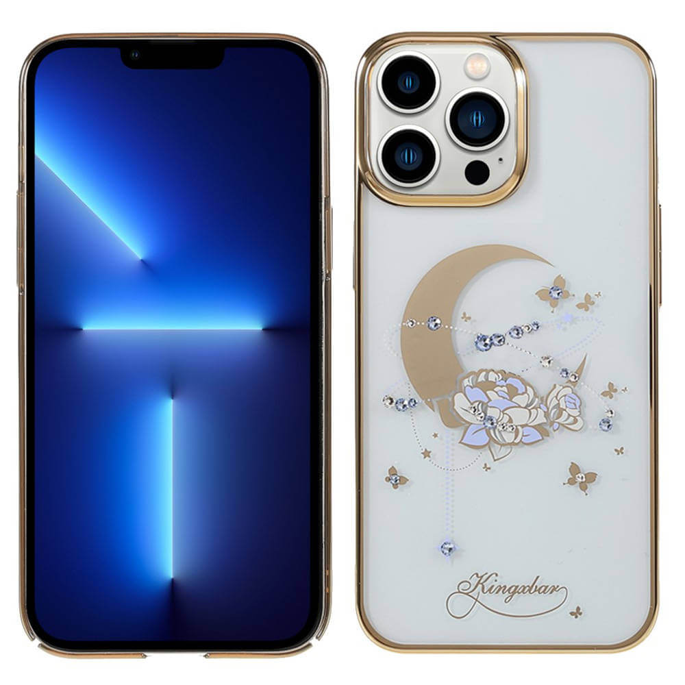Kingxbar iPhone 13 Pro Moon Series Σκληρή Θήκη με Swarovski Crystals - Flower - Gold - Διάφανη