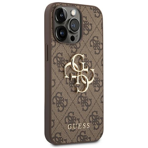 Guess iPhone 14 Pro Max - 4G Big Metal Logo Θήκη με Επένδυση Συνθετικού Δέρματος - Brown - GUHCP14X4GMGBR