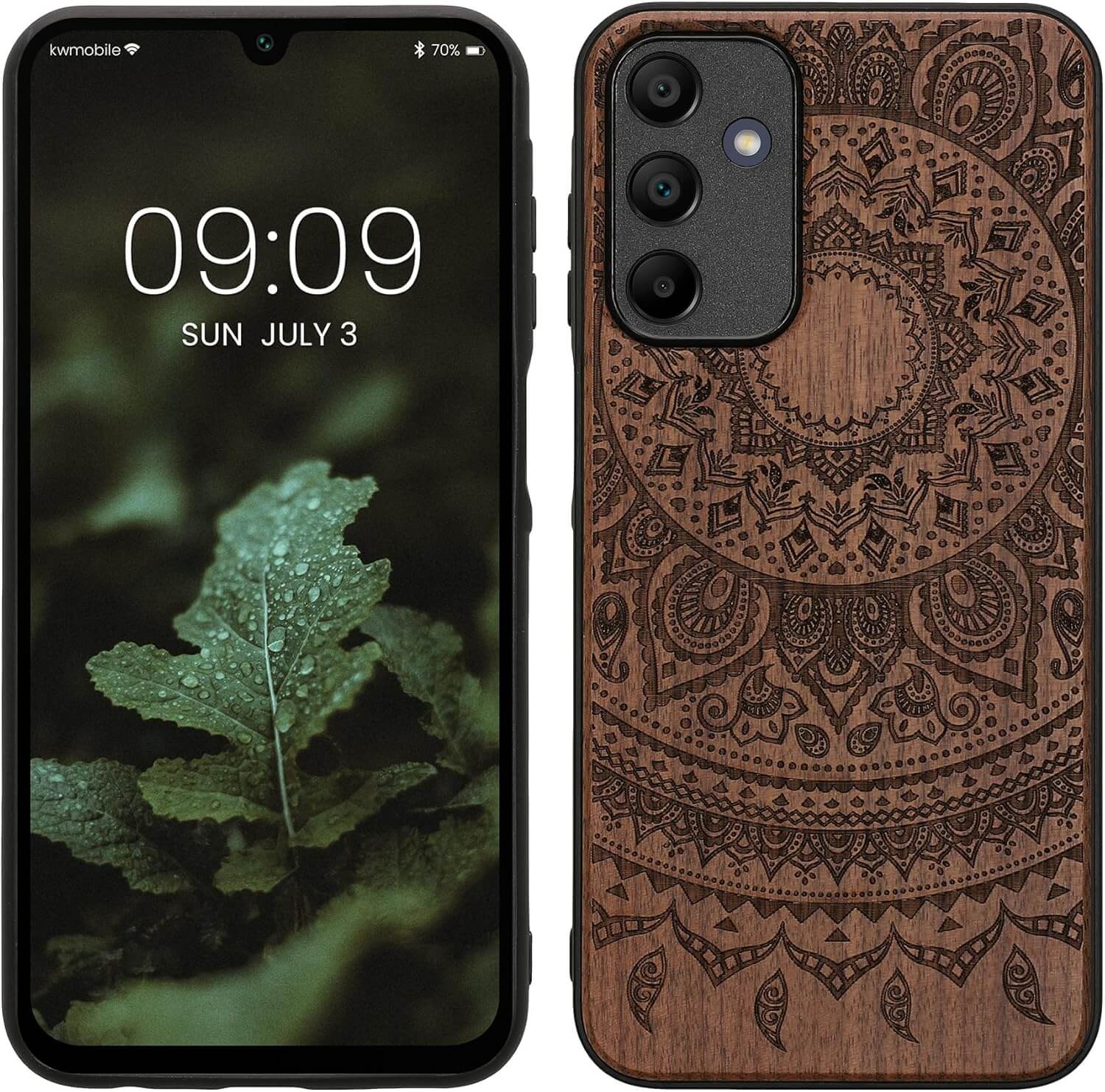 KW Samsung Galaxy A15 4G / A15 5G Θήκη από Φυσικό Ξύλο - Design Indian Sun - Dark Brown