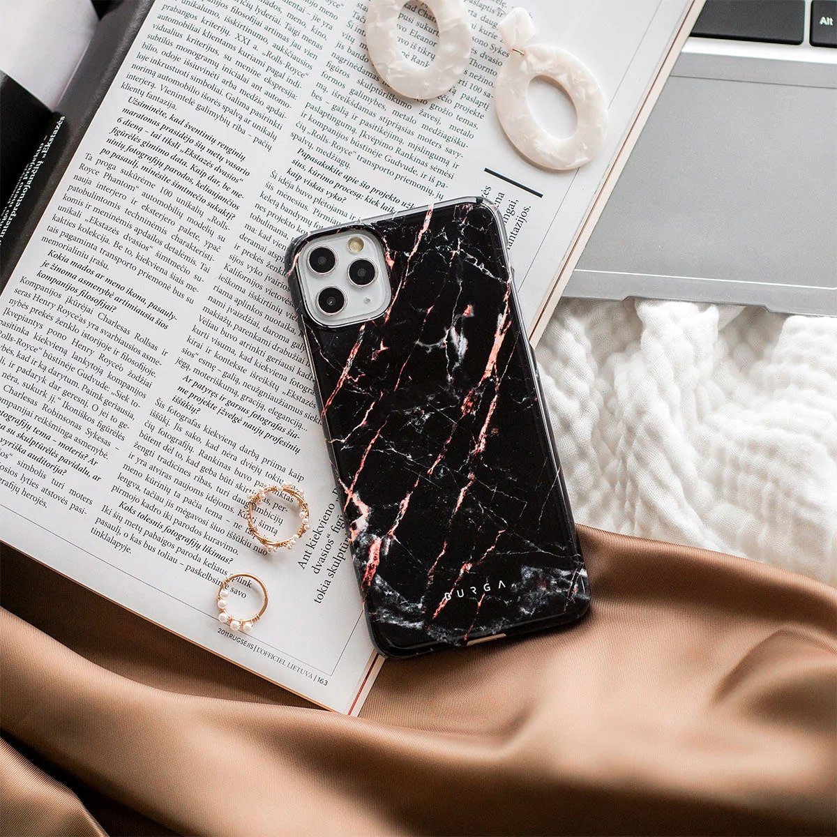 Burga iPhone 14 Plus Fashion Tough Σκληρή Θήκη - Rose Gold Marble