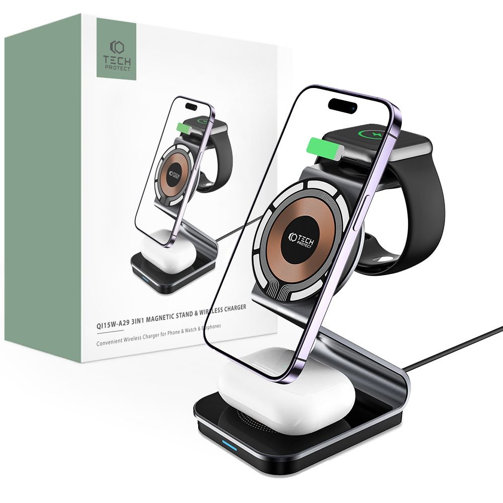 Tech - Protect QI15W - A29 3in1 Ασύρματος Μαγνητικός Φορτιστής MagSafe - Black