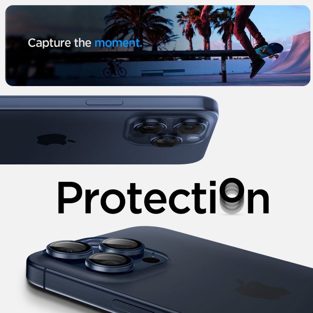 Spigen iPhone 14 Pro / 14 Pro Max / 15 Pro / 15 Pro Max / 16 Pro / 16 Pro Max / 17 Pro / 17 Pro Max - Optik.TR EZ Fit - Αντιχαρακτικό Γυαλί για την Κάμερα - 2 Τεμάχια - Blue Titanium