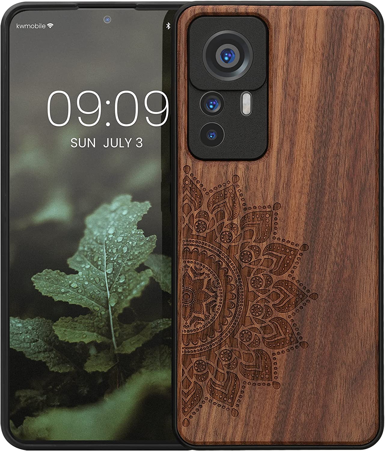 KW Xiaomi 12T / 12T Pro Θήκη από Φυσικό Ξύλο - Design Rising Sun - Dark Brown - 60150.02