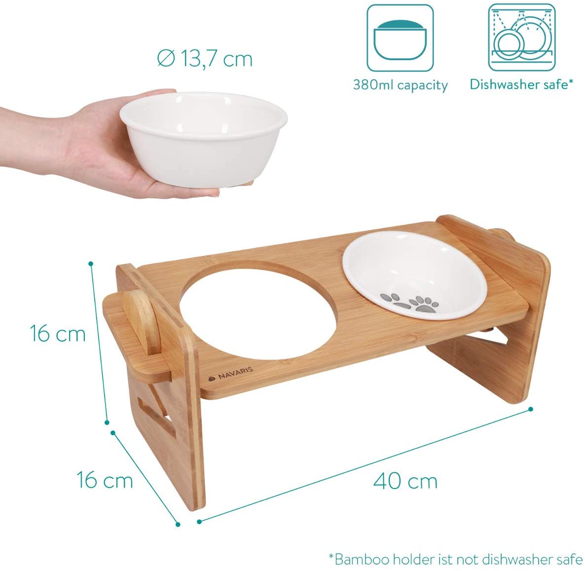 Navaris 2 Μπολ Φαγητού με Ρυθμιζόμενη Ξύλινη Βάση για Κατοικίδια - Brown - 51308.02
