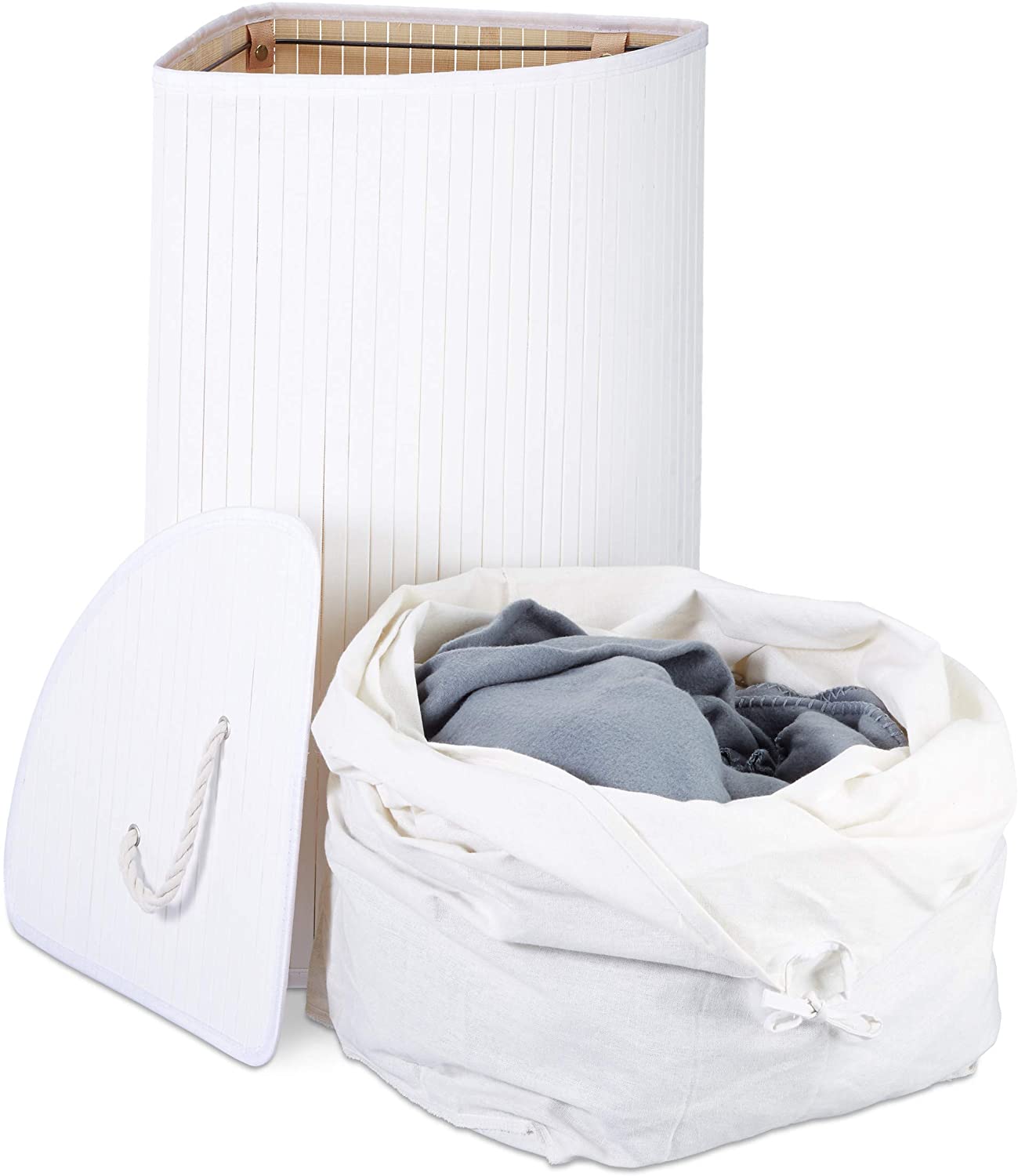 Relaxdays Καλάθι Απλύτων από Μπαμπού με Καπάκι - White - 4052025972851