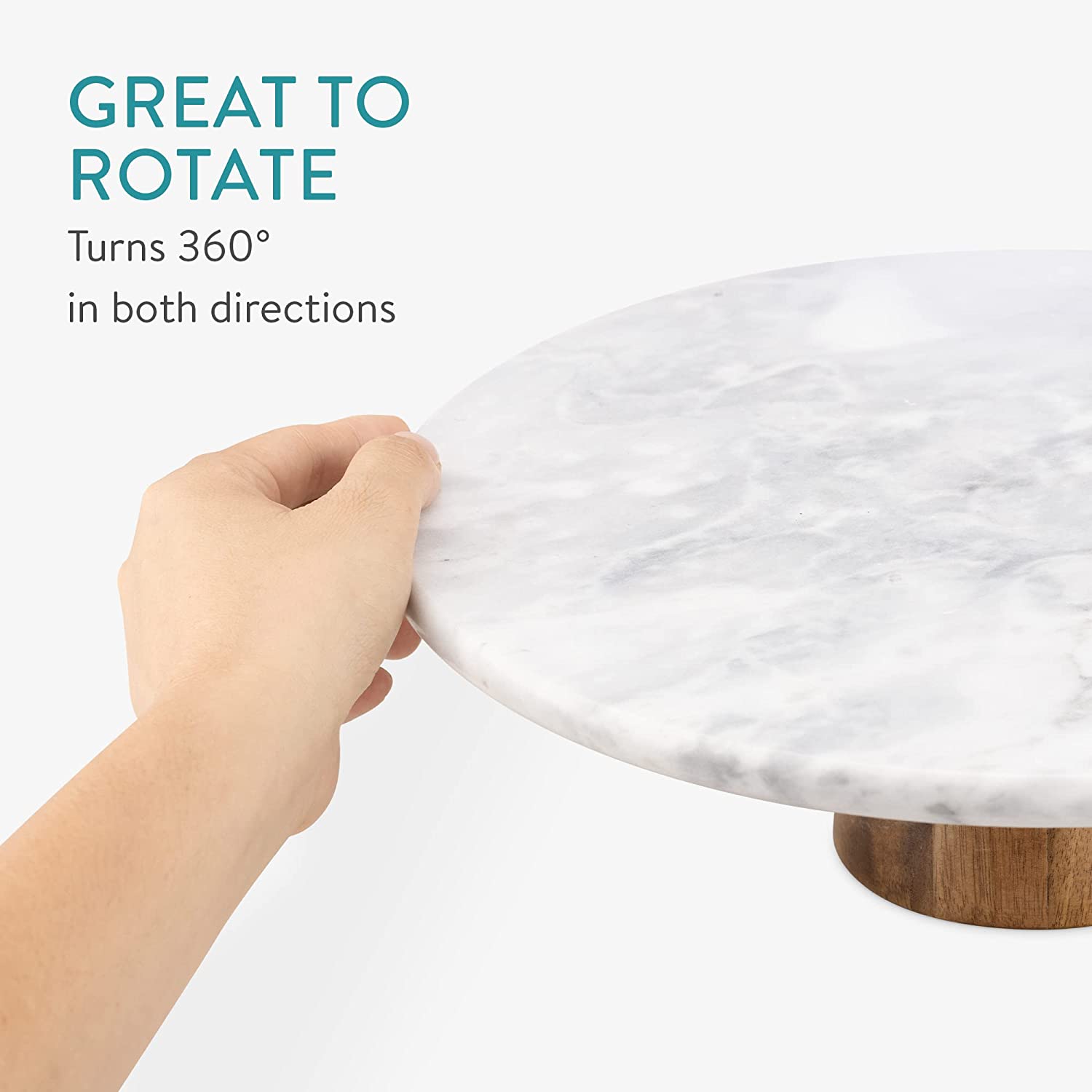 Navaris Περιστρεφόμενη Τουρτιέρα από Mάρμαρο και Βάση από Ακακία - Natural / White - 57830.01