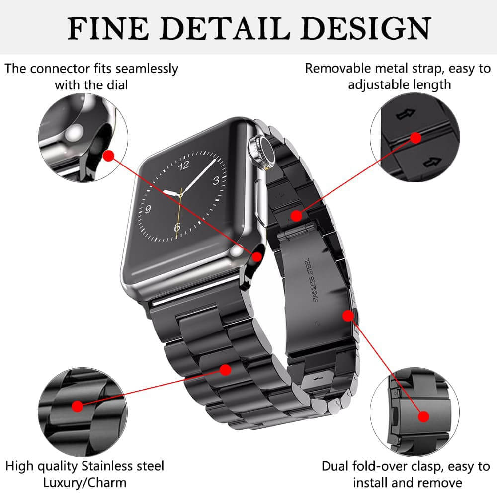 Techsuit Λουράκι Apple Watch 2/3/4/5/6/7/8/9/10/11 - SE (1/2/3) - 38/40/41/42mm Watchband W036 Μπρασελέ από Ανοξείδωτο Ατσάλι - Black