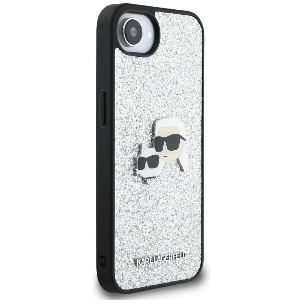Karl Lagerfeld iPhone 16e - Fixed Glitter Ikonik Metal Pin - Σκληρή Θήκη με Πλαίσιο Σιλικόνης - Silver - KLHCPSE4PFGKCPS