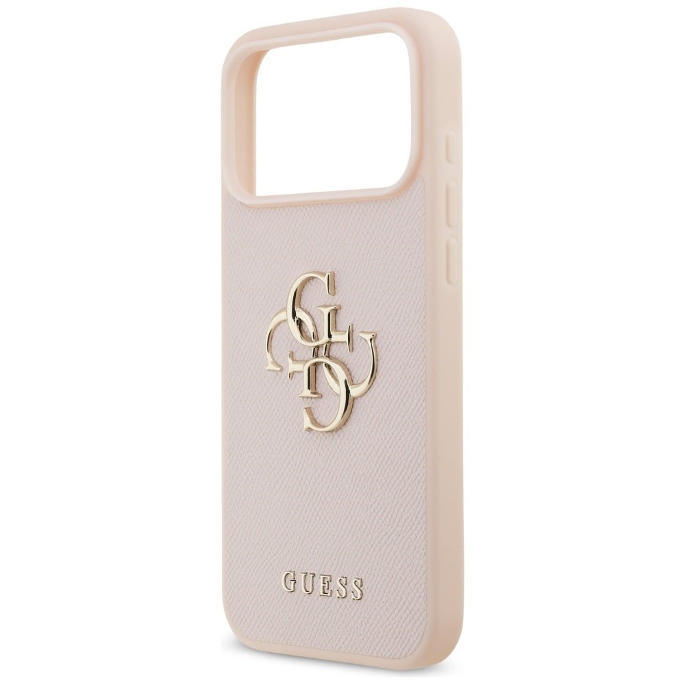 Guess iPhone 17 Pro Max - Grained Big 4G and Classic Logo - Σκληρή Θήκη με Επένδυση από Οικολογικό Δέρμα - Pink - GUHCP17XPGT4MBP