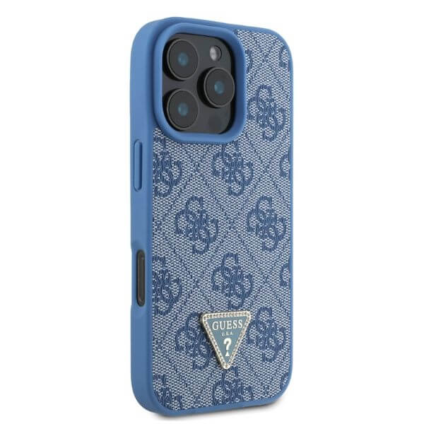 Guess iPhone 16 Pro - Leather 4G Triangle Strass - Θήκη με Επένδυση Συνθετικού Δέρματος - Blue - GUHCP16LP4TDPB