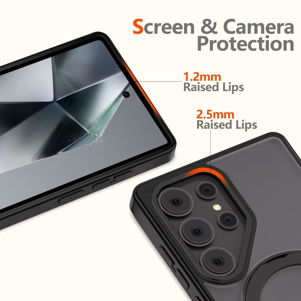 Tech - Protect Samsung Galaxy S25 Ultra MagRing - Σκληρή MagSafe Θήκη με Περιστρεφόμενο Δαχτυλίδι Συγκράτησης / Stand - Matte Black / Ημιδιάφανη