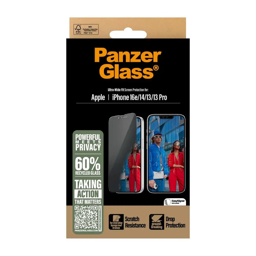 PanzerGlass iPhone 13 / 13 Pro / 14 / 16e - Privacy Ultra - Wide Fit Αντιχαρακτικό Γυαλί Οθόνης με Κιτ Τοποθέτησης - Black