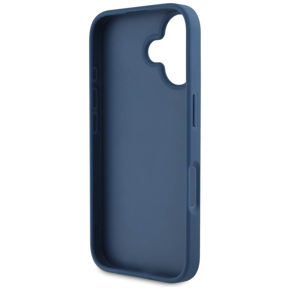 Guess iPhone 16 - Grained Roses Big 4G Logo - Σκληρή Θήκη με Επένδυση από Οικολογικό Δέρμα - Blue - GUHCP16SPGROP4MB