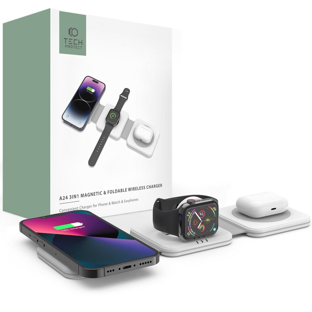 Tech - Protect QI15W - A24 3in1 Ασύρματος Μαγνητικός Φορτιστής MagSafe - White