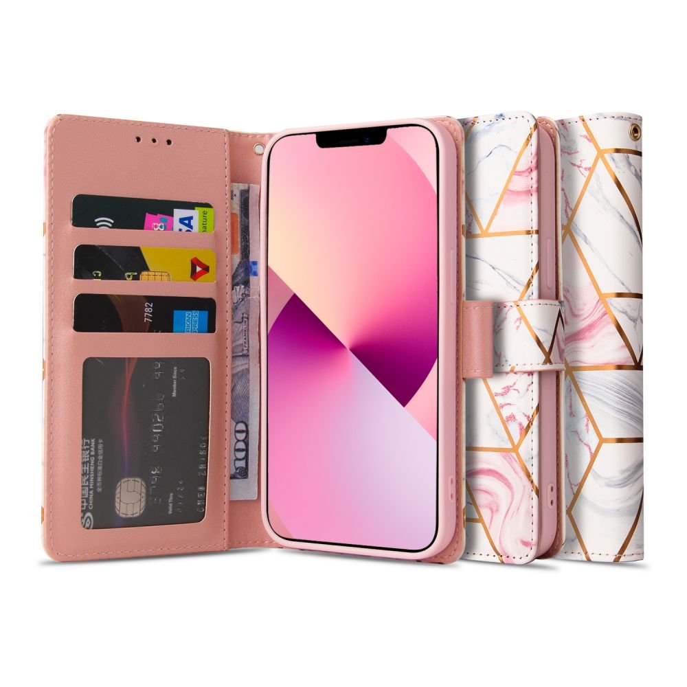 Tech - Protect iPhone 13 Pro Θήκη Πορτοφόλι Stand από Δερματίνη - Marble Pink