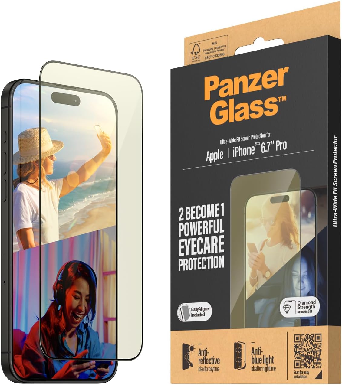 PanzerGlass iPhone 15 Pro Max - EyeCare Ultra - Wide Fit Anti - Blue Light Anti - reflective Easy Aligner Full Screen Αντιχαρακτικό Γυαλί Οθόνης - Black
