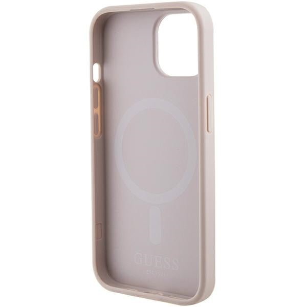 Guess iPhone 15 Plus Saffiano MagSafe Σκληρή Θήκη με Πλαίσιο Σιλικόνης και MagSafe - Pink - GUHMP15MPSAHMCP