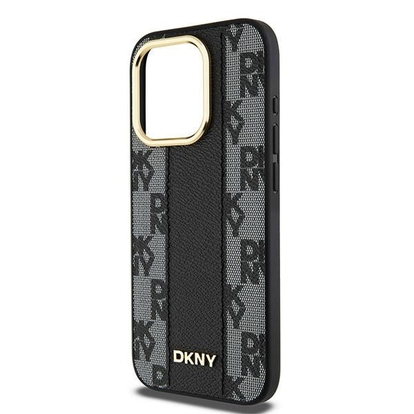 DKNY iPhone 15 Pro Max - Leather Checkered Mono Pattern MagSafe Σκληρή Θήκη με Επένδυση Συνθετικού Δέρματος - Black