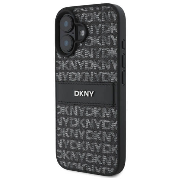 DKNY iPhone 16 - Texture Pattern Tonal Stripe - Σκληρή Θήκη με Επένδυση Συνθετικού Δέρματος - Black