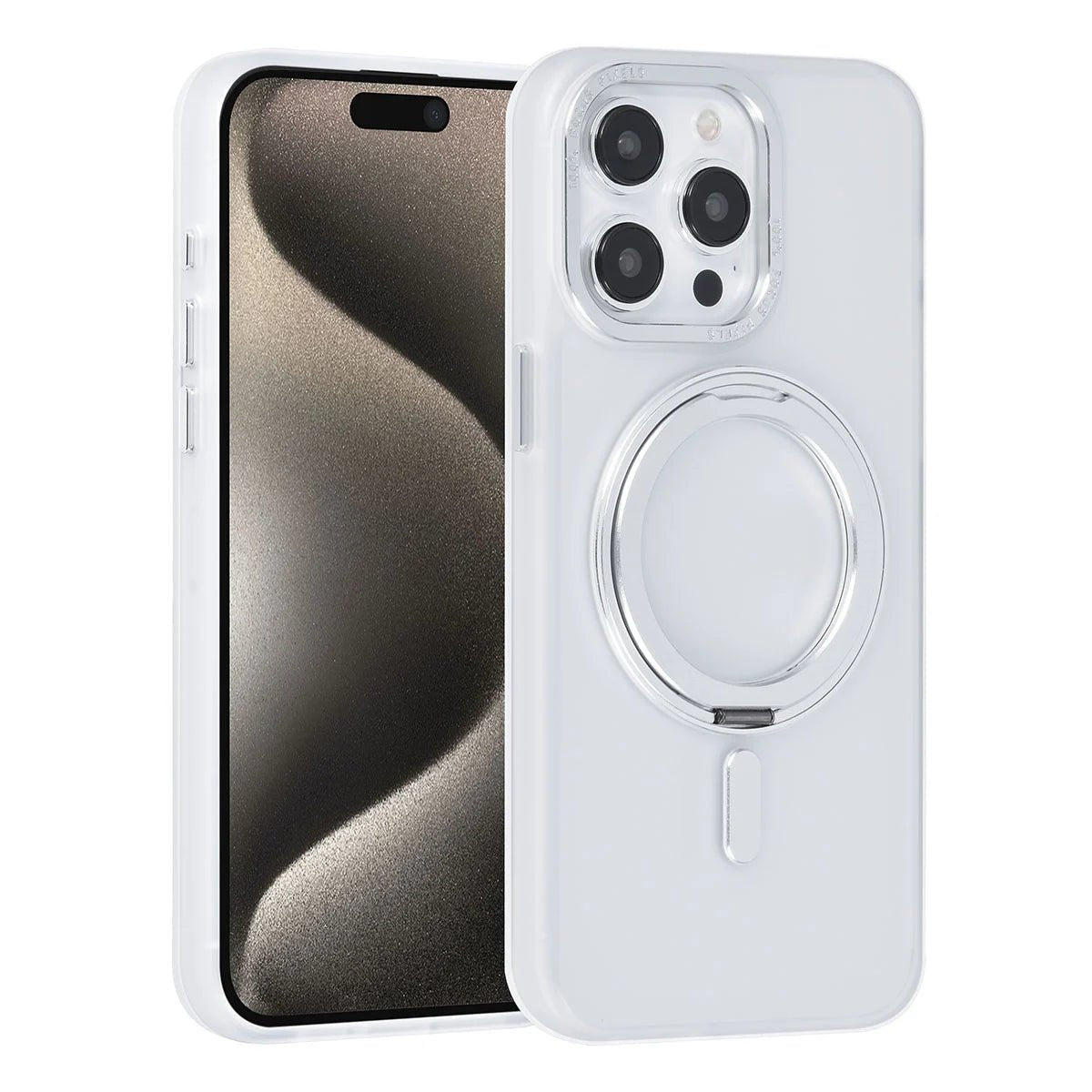 Tuniq iPhone 15 Pro Max - Σκληρή MagSafe Θήκη με Περιστρεφόμενο Δαχτυλίδι Συγκράτησης - Διάφανο / Λευκό